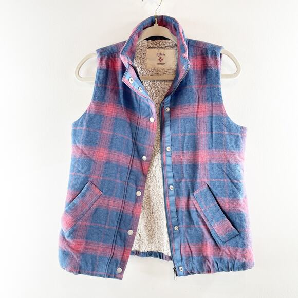 dylan Jackets & Blazers - Dylan Sherpa Lined Snap Button Plaid Vest Blue Red Small